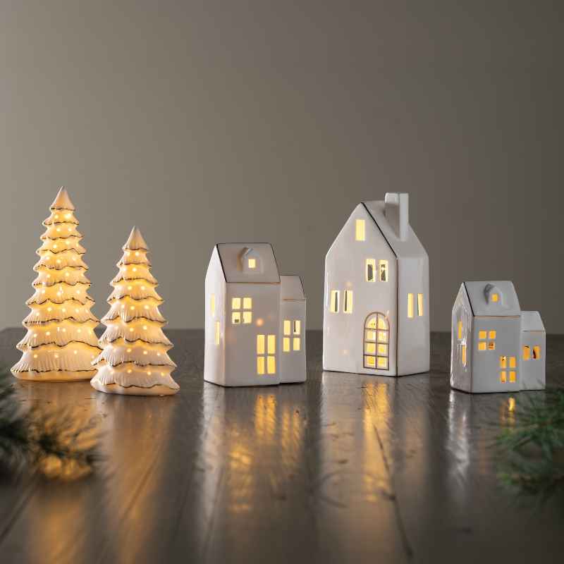 LED Lighted White Porcelain Christmas Village