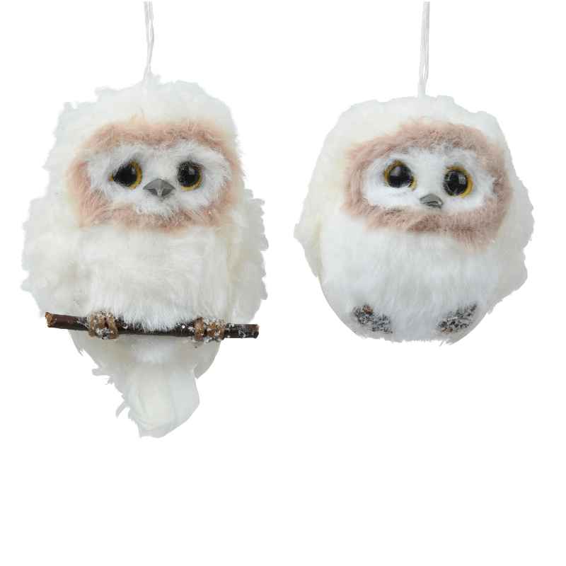 Set of 2 Faux Fur Hanging Owls