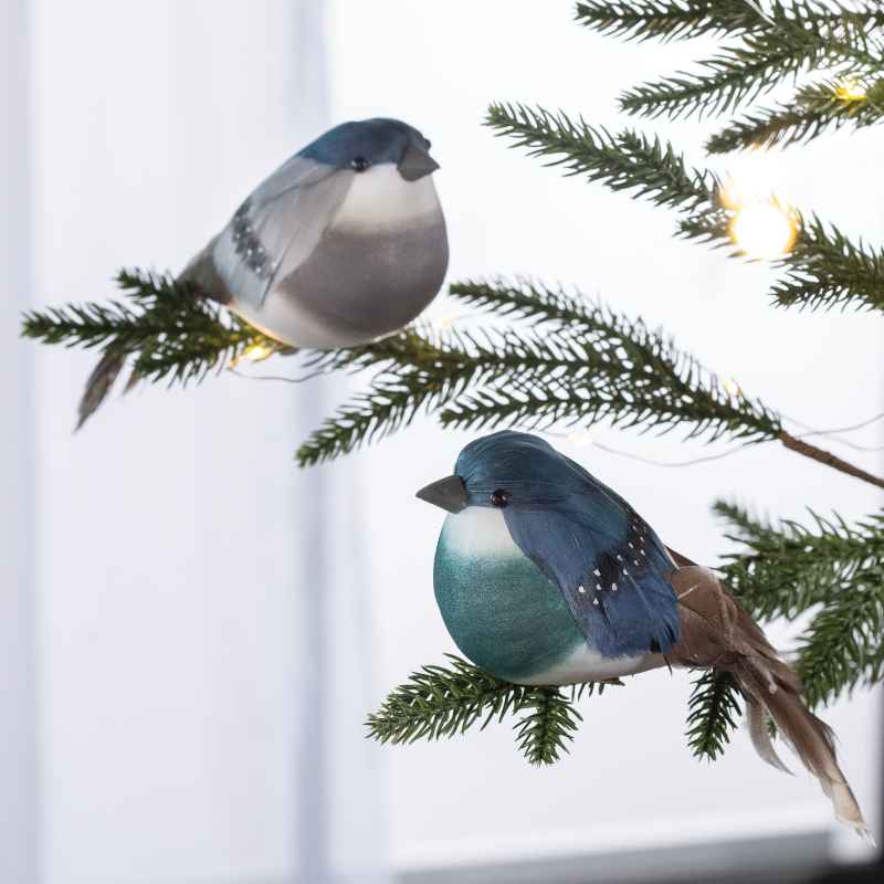 Set of 2 Assorted Feather Flocked Birds with Clips