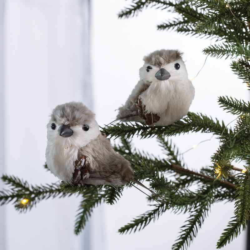Set of 2 Assorted Winter Birds with Clips