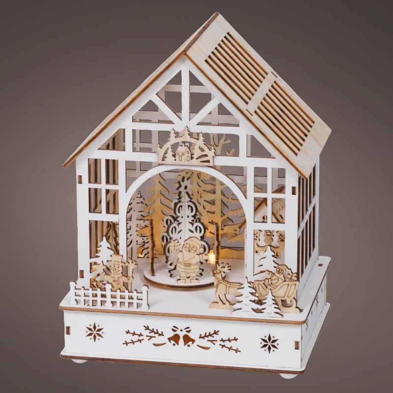 Wooden LED Winter House with Motion and Music