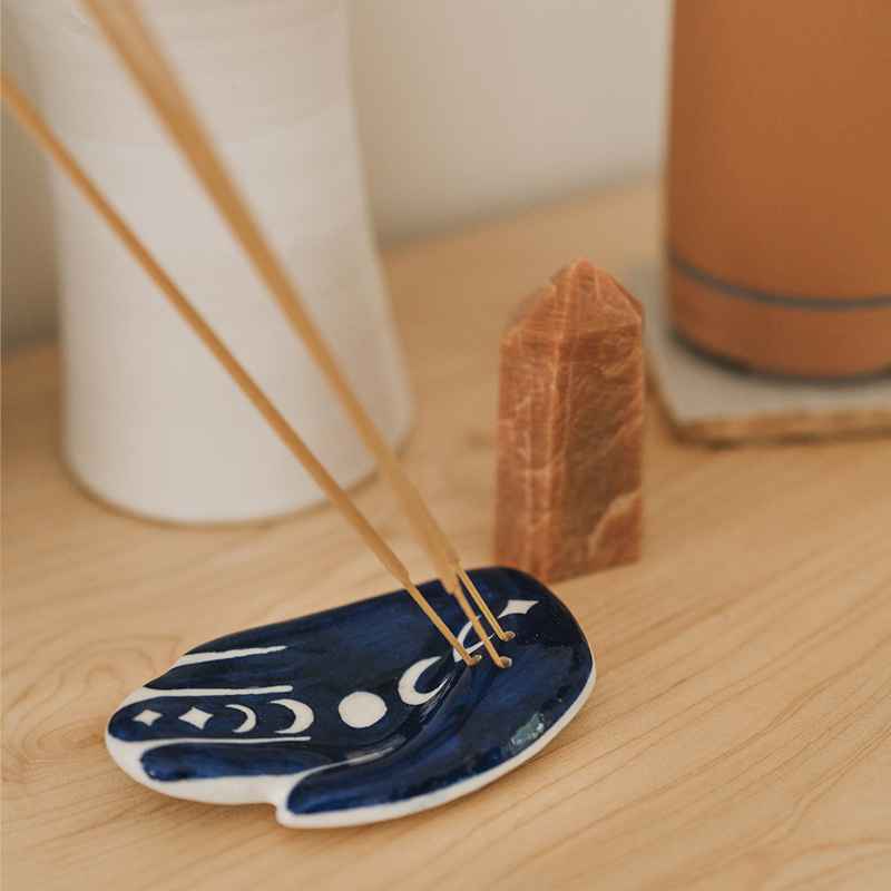 Blue Hand Moon Phase Incense Holder