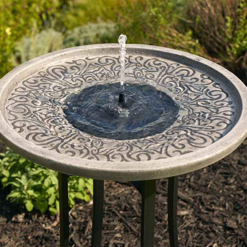 Perello IntelliSOLAR Light Cement Birdbath with Remote