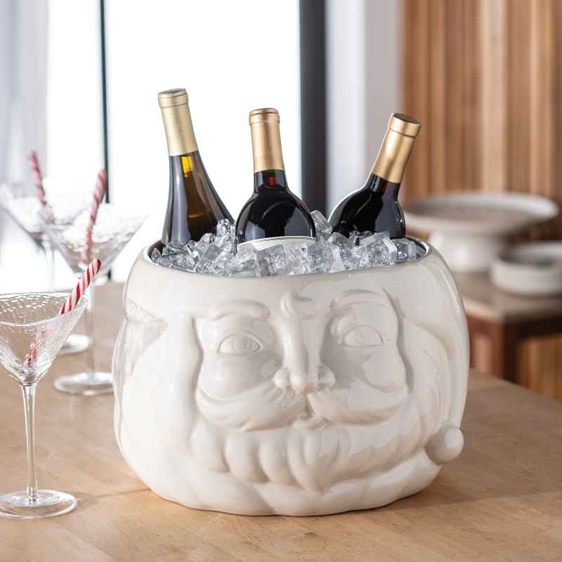Stoneware Santa Head Bottle Cooler