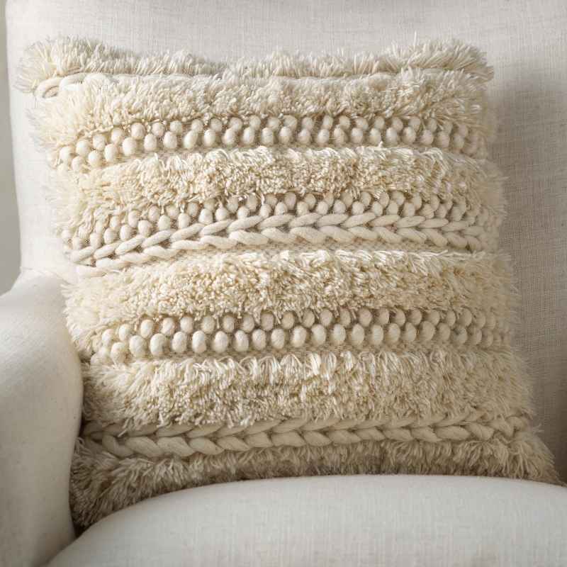 Woven Boho Textured Throw Pillow, Cream Pebble