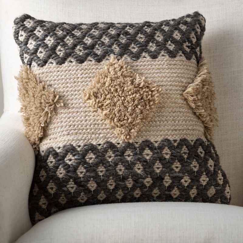 Woven Boho Textured Throw Pillow, Gray and Tan