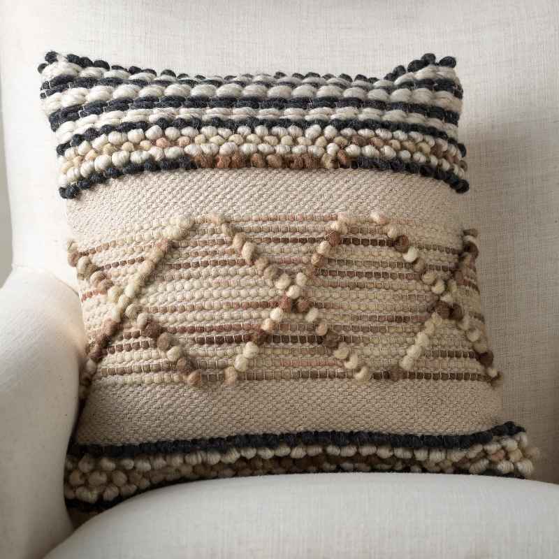 Woven Boho Textured Throw Pillow, Striped Pebble