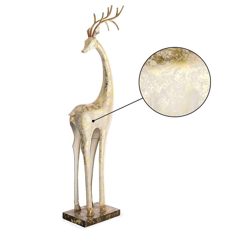 Gold and White Tall Slender Deer Statue Decor, Turned Head