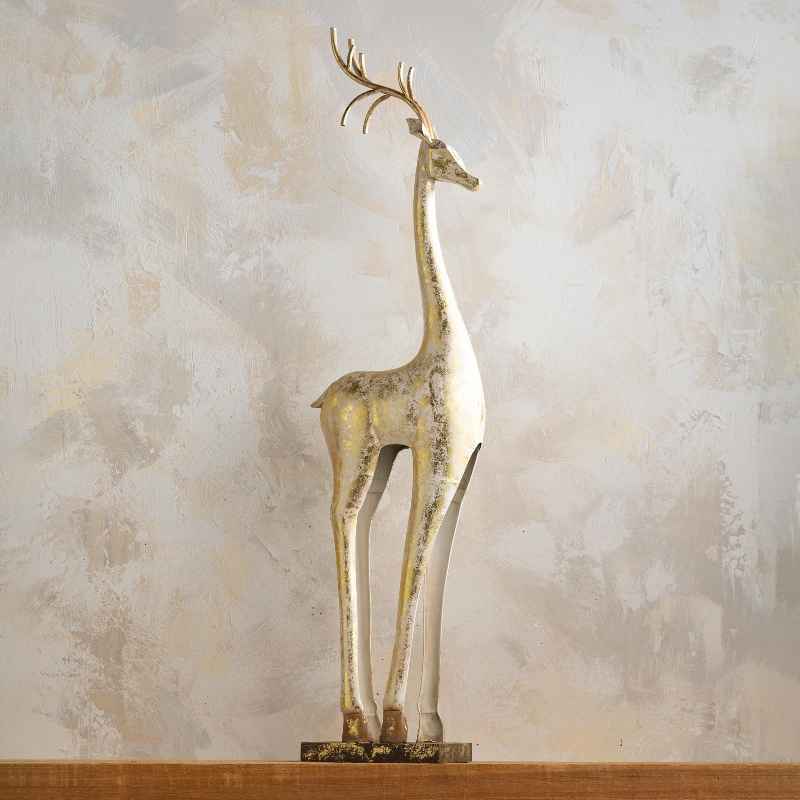 Gold and White Tall Slender Deer Statue Decor, Standing