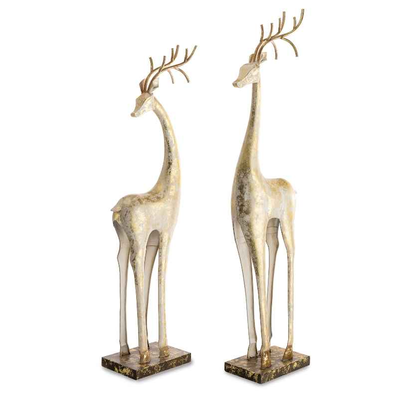 Gold and White Tall Slender Deer Statue Decor, Set of 2