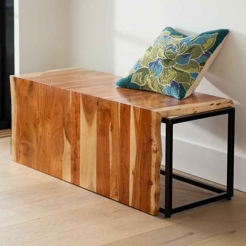 Live-edge Acacia Wood Waterfall Bench