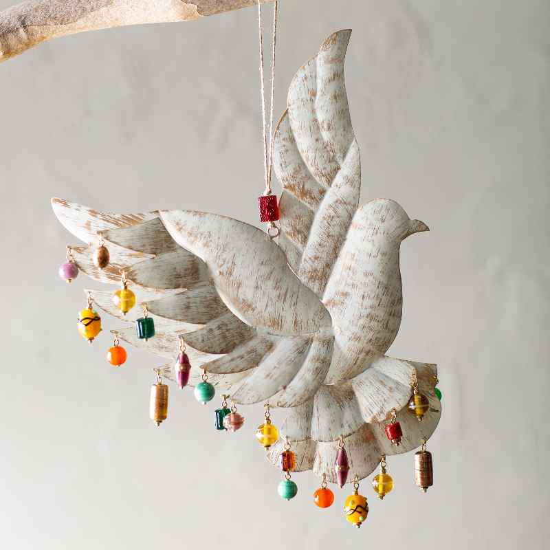 Whitewash Peace-Inspired Metal Dove Wall Chime