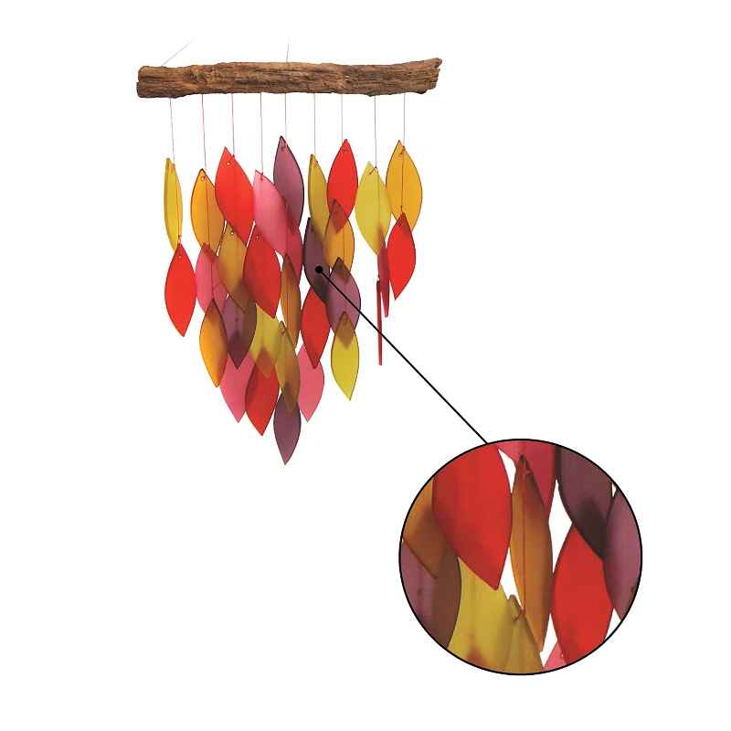 Fiesta Glass Leaves Wind Chime on Driftwood Chime