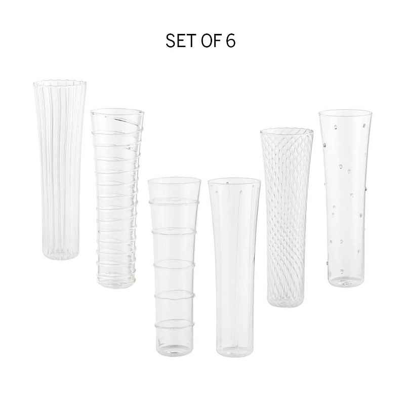 Patterned Glass Champagne Flutes, Set of 6