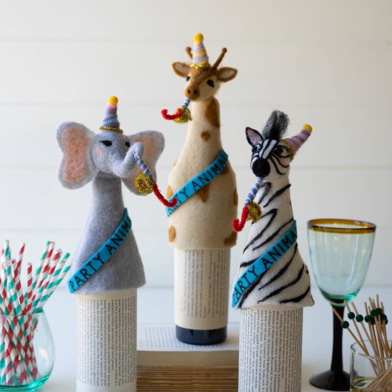 Felt Party Animals Bottle Toppers, Set of 3