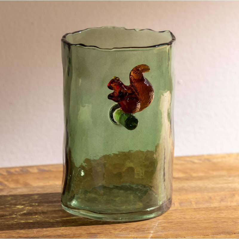 Green Glass Hurricane with Squirrel, 6