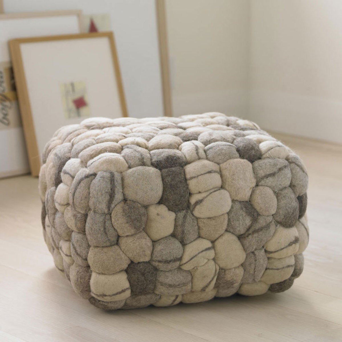 Felted Wool Stone Pouf