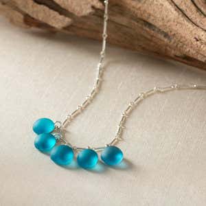 5-Stone Sea Glass Necklace - Turqoise Silver