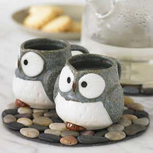 Gray Owl Mugs, Set of 2 - Gray