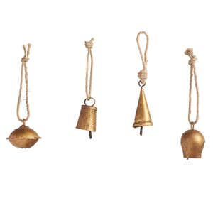 Mini Temple Bell Ornaments, Set of 6 - Gold - Brass