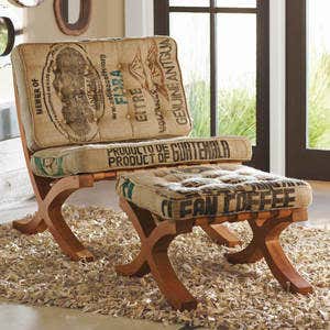 Butaca Chair & Footstool - Printed Coffee Sack