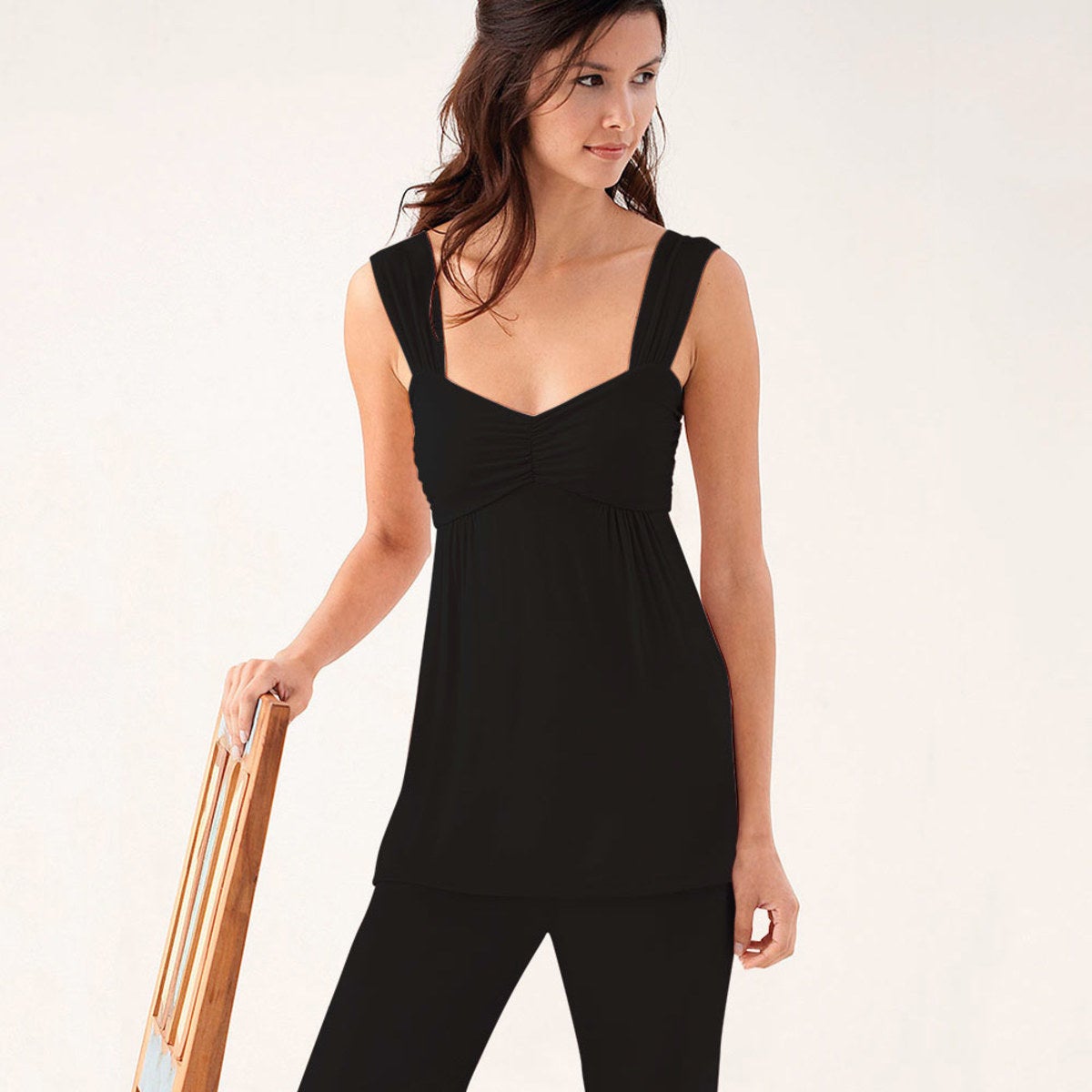Eco-Weave Sleeveless Top & Cropped Pant Pajama Set - Black - XL (16)