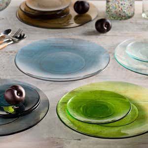 Color Cast Recycled Glass Salad Plates, Set of 6 - Blue