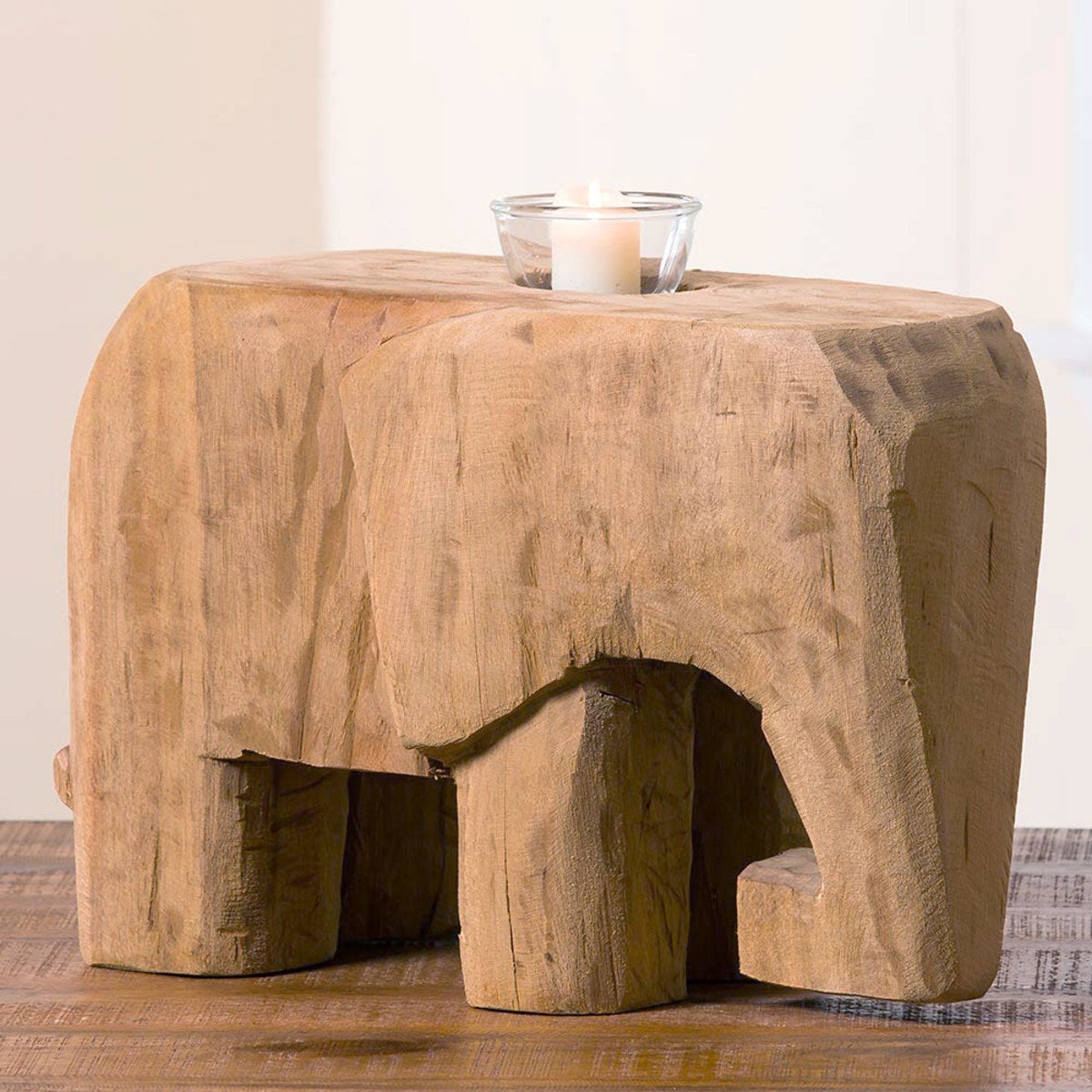Lucky the Elephant Handcarved Sculpture with Candleholder