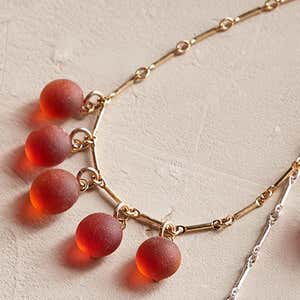 5-Stone Sea Glass Necklace - Red Multi