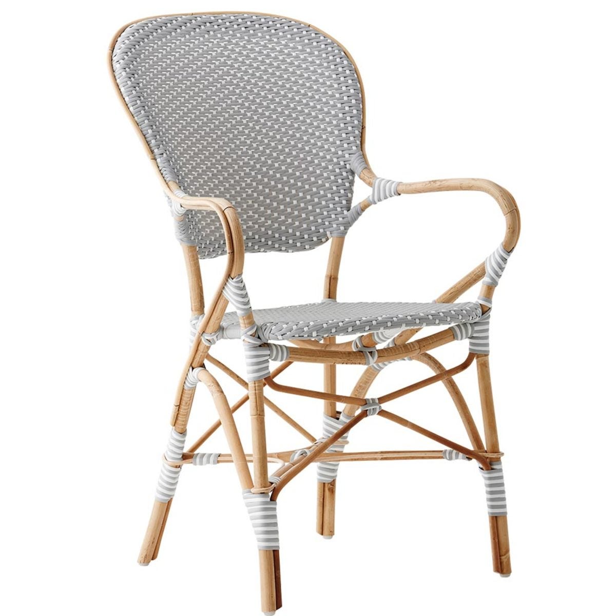 Gray & White Dotted Rattan Café Arm Chair  - Black