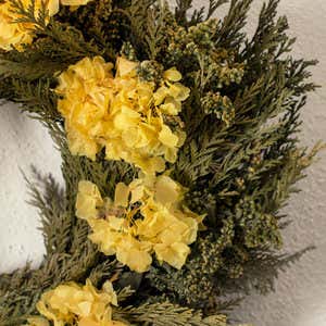 Yellow Hydrangea & Cedar Wreath with Hanger