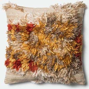 Loloi Handwoven Camel Ikat Fuzzy Pillow - Spice