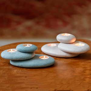 Zen Stone Cairn Tealight Holder - White