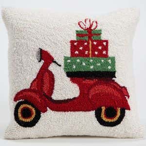 Red Wagon Hand-Hooked Wool Pillow, 18"L x 14"H - Red Car