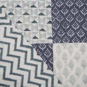 Blue Block-Printed Patchwork Mix Duvet Cover & Two King Shams - King