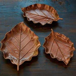 Shimmering Leaf Trays - Copper