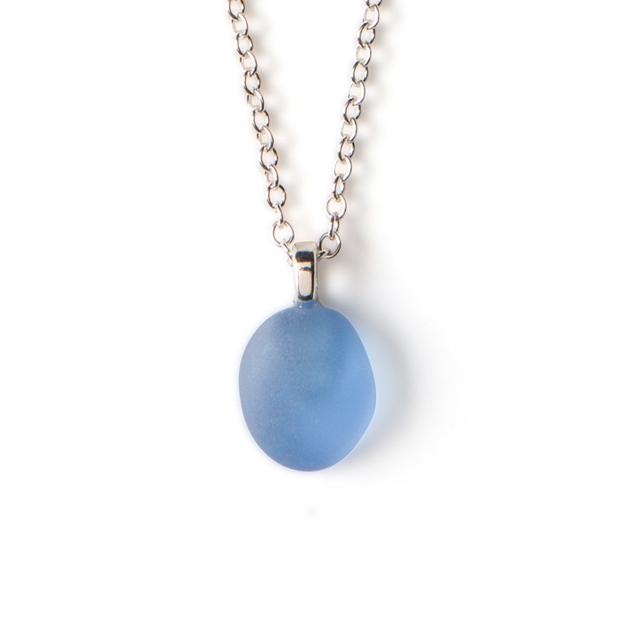 Single Stone Sea Glass Pendant Necklace - Cool Blue, Periwinkle