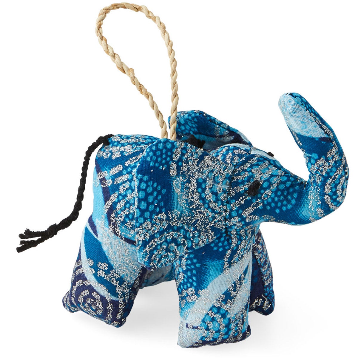 Fair Trade Colorful Cotton Elephant Ornament - Blue