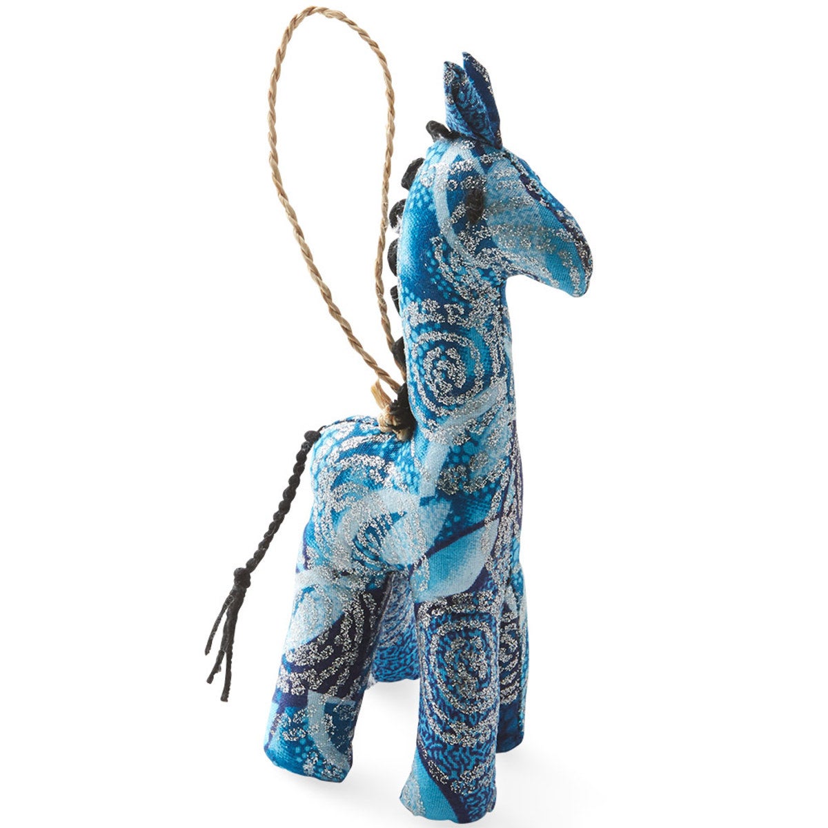 Fair Trade Colorful Cotton Giraffe Ornament - Blue