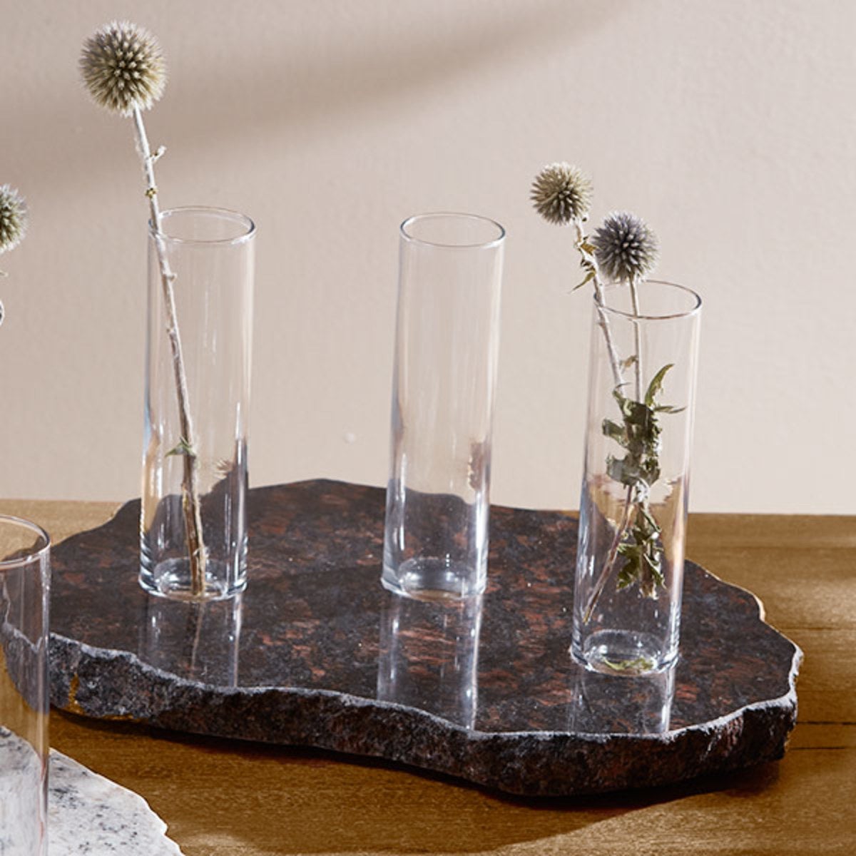 Granite Slab Vase Display - Dark Finish