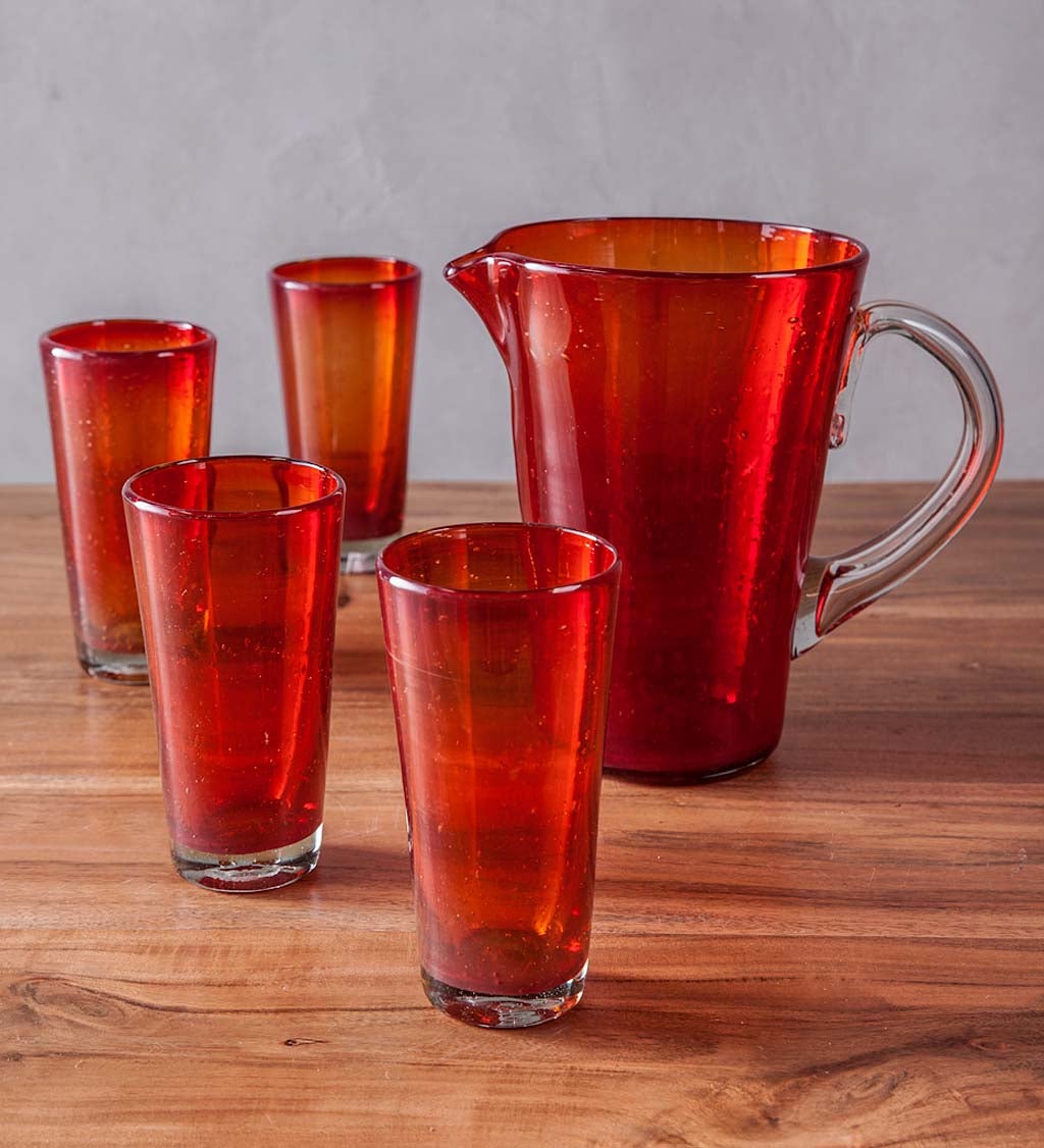 Bright Bubbled Recycled Glass Iced Tea Drink Set