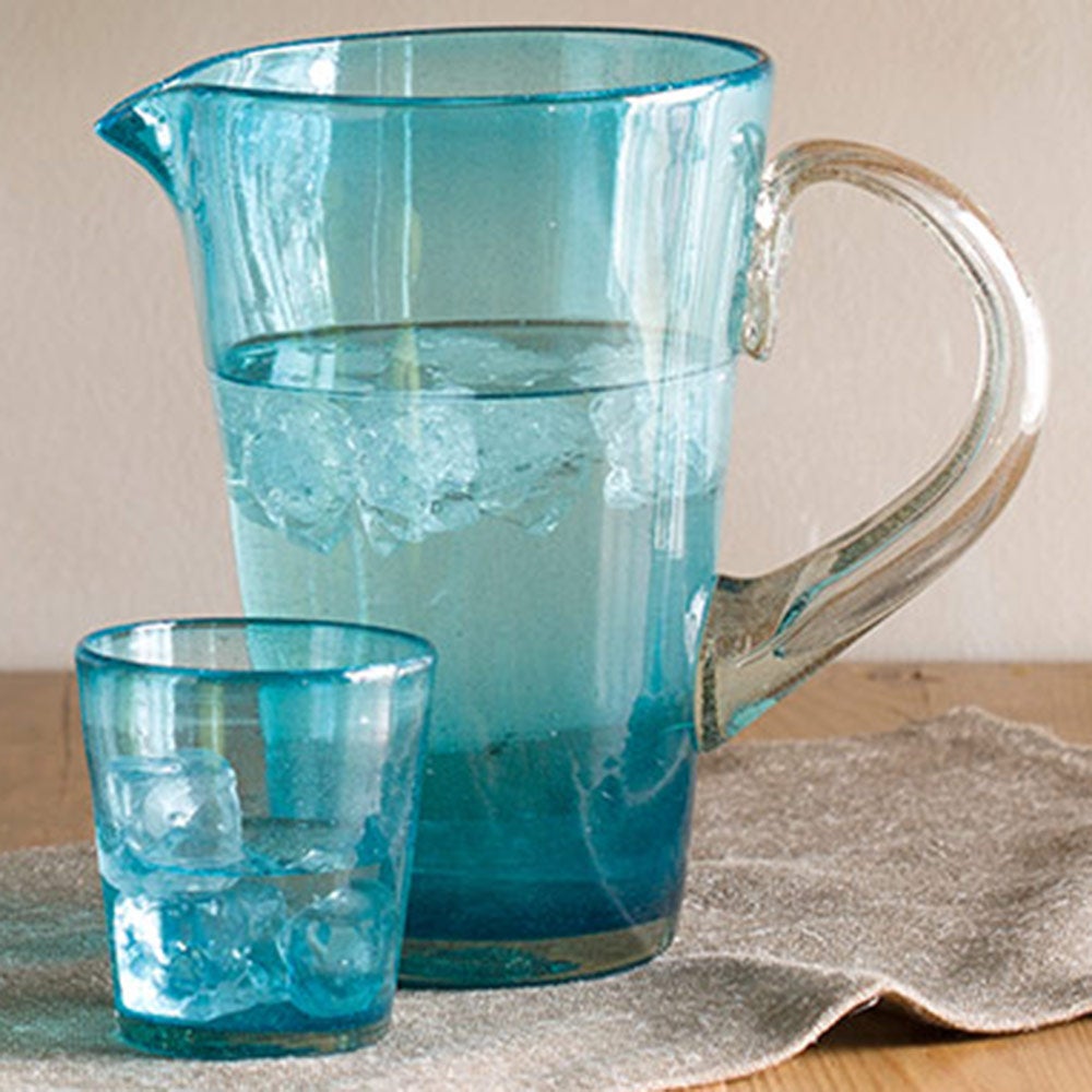 Bright Bubbled Recycled Glass Iced Tea Drink Set - Turquoise