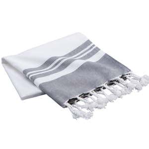 Fringed Turkish Cotton Stripe Bath Towel - Gray