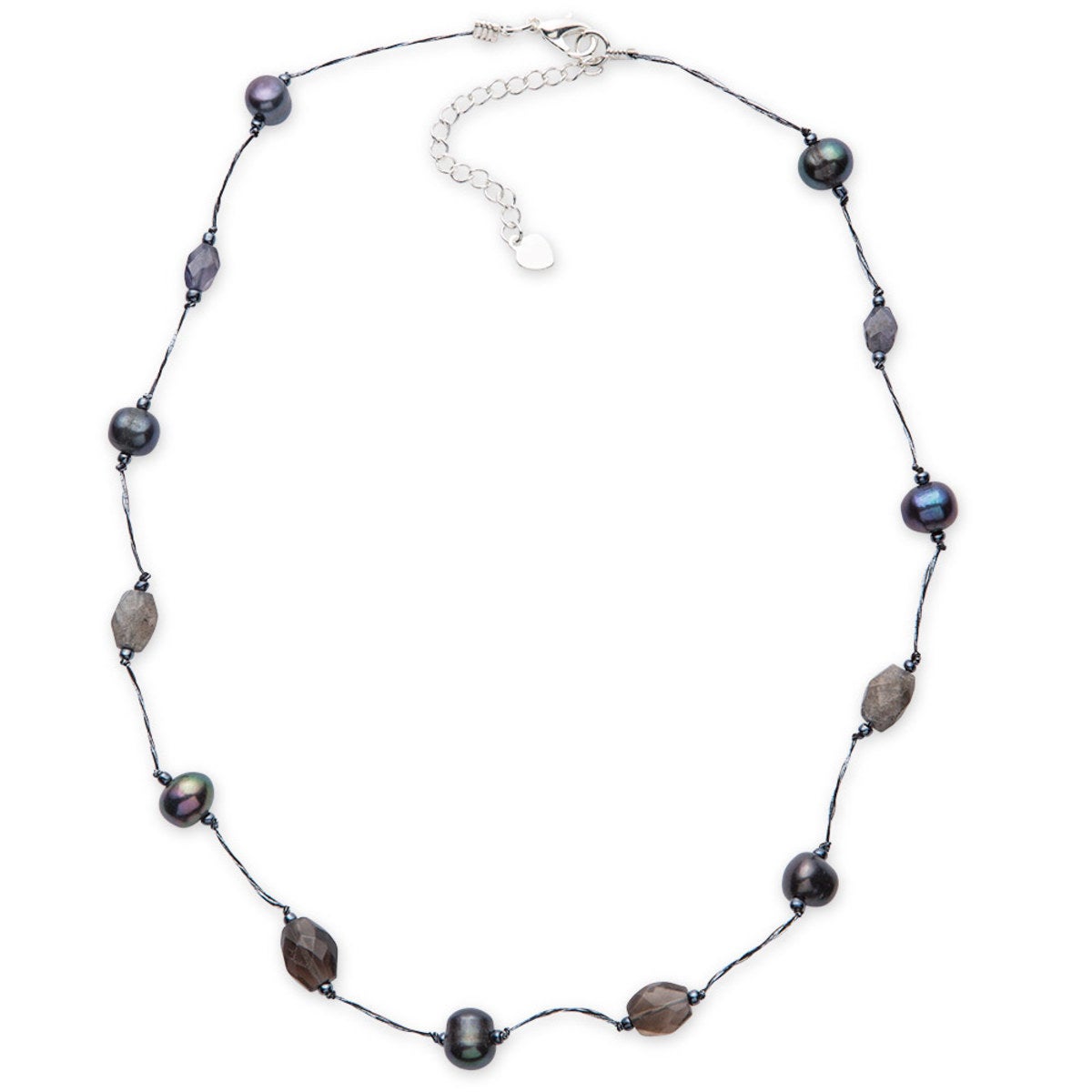Silk Threaded Freshwater Pearl and Gemstone Necklace
