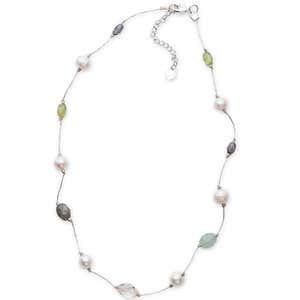 Silk Threaded Freshwater Pearl and Gemstone Necklace - White