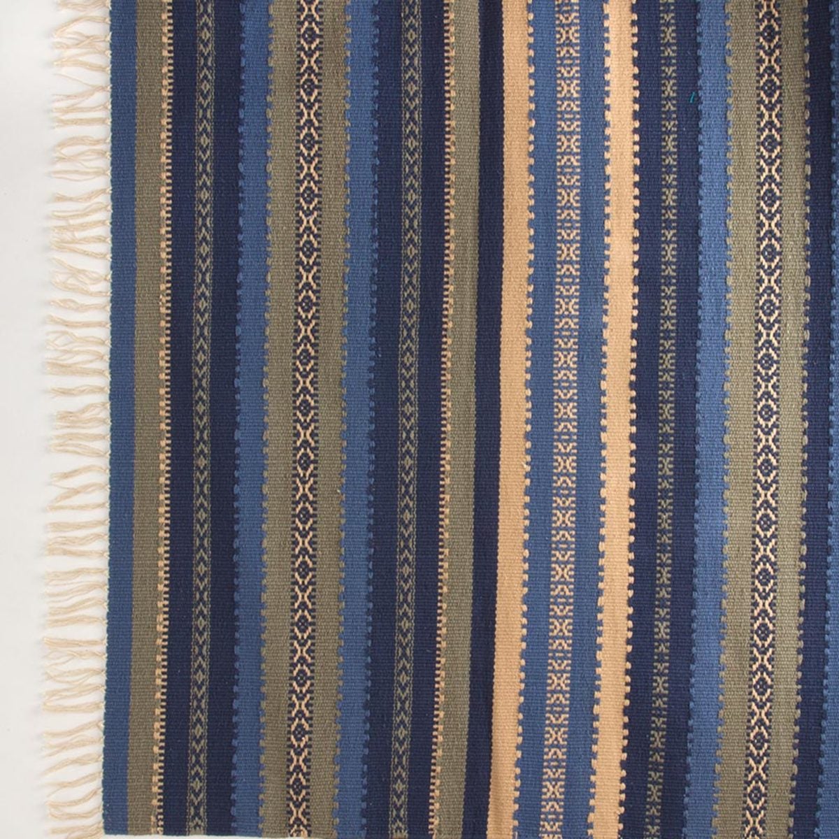 Handwoven Cotton Striped Large Rug, 60"L x 36"W - Ocean Stripe
