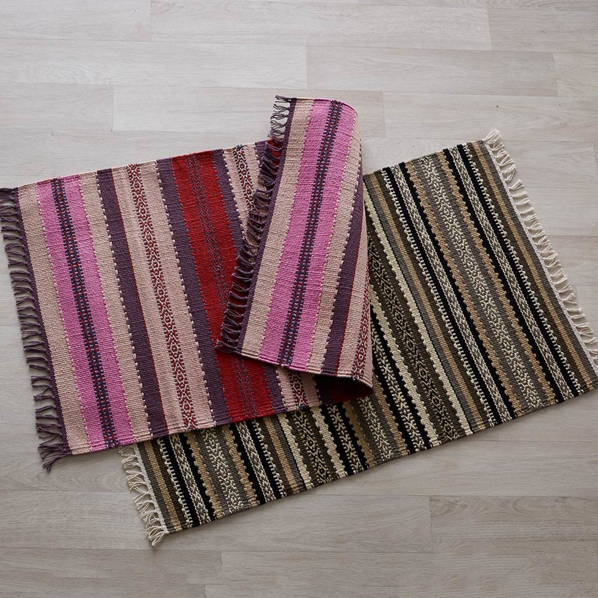 Handwoven Cotton Striped Small Rug, 33"L x 21"W - Rose Stripe