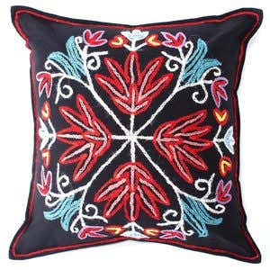 Embroidered Kashmir Pillow Cover, 18" sq. - Black