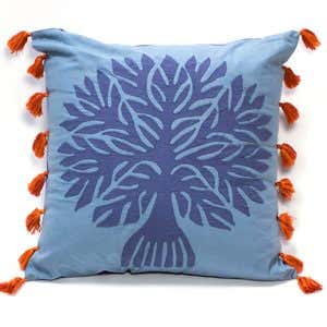 Tree Of Life Applique Pillow Cover - Forest Green - Blue