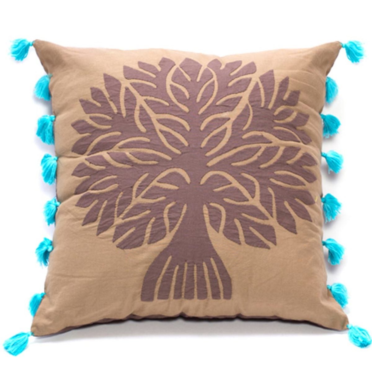 Tree Of Life Applique Pillow Cover - Forest Green - Brown